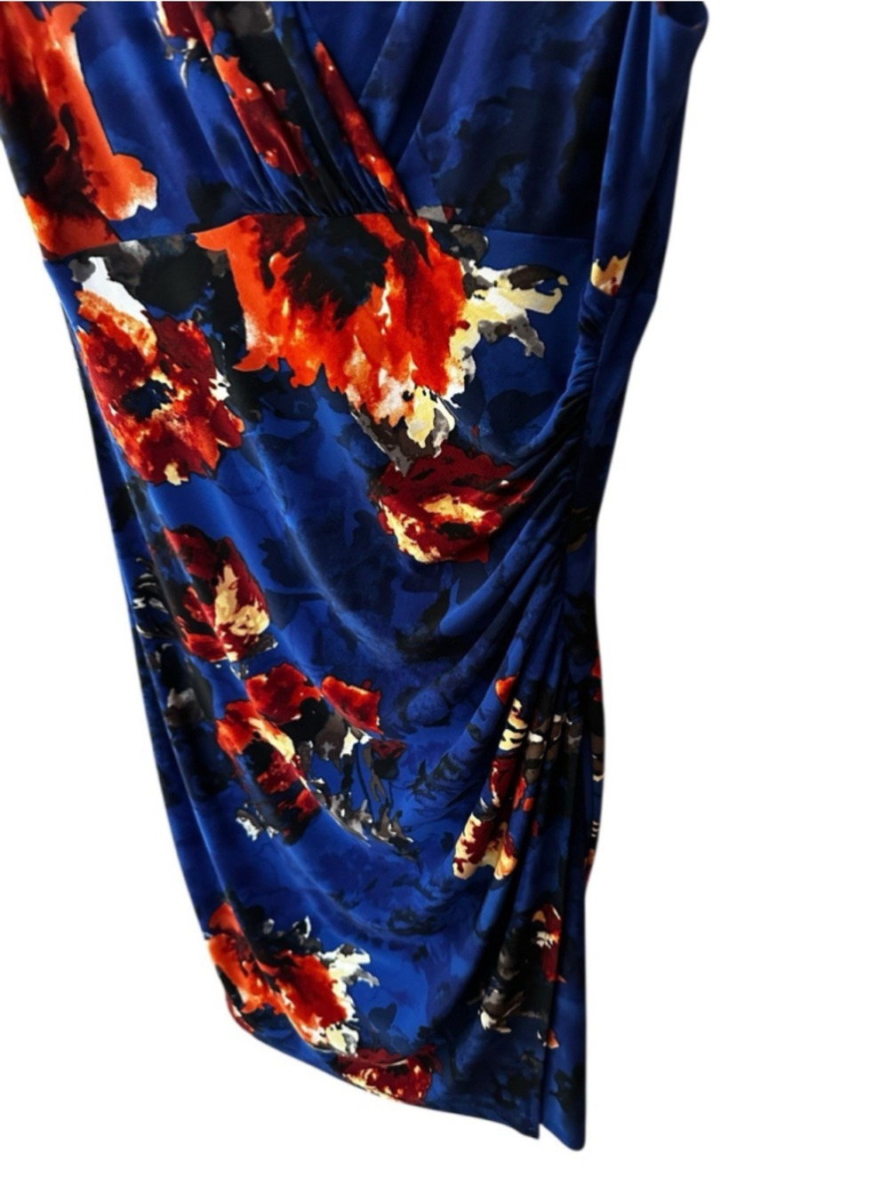 Lauren Ralph Lauren Floral Dress Blue Red Ruched Sheath Cocktail Quiet Luxury - Picture 6 of 12